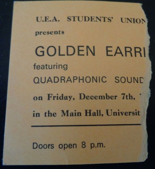 Golden Earring show ticket (part) December 07 1973 Norwich - University Of East Anglia